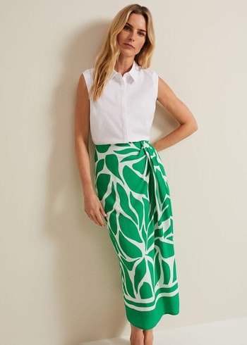 Phase Eight Presley Leaf Print Skirts Green Australia | HB0378249